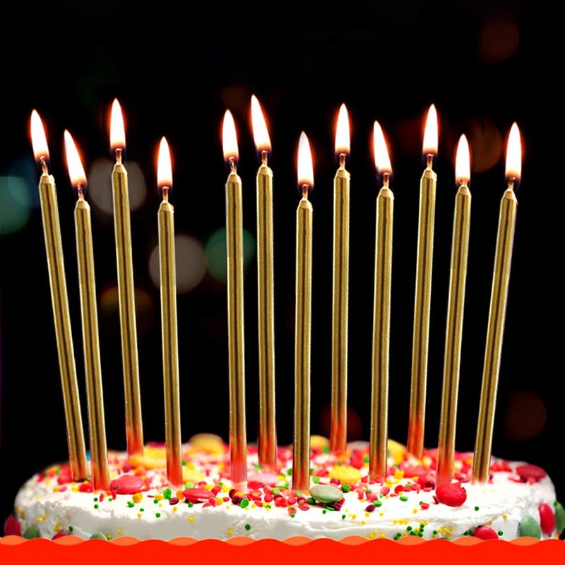 XNOVA 12 Count Long Thin Champagne Gold Birthday Cake Candles in Holders for Birthday Wedding Party Cupcake Decorations Tall Candle Pieces - Image 5